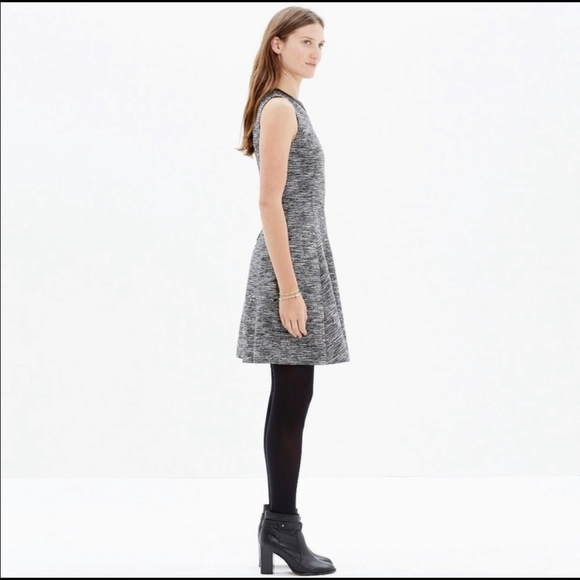 EUC Madewell Tweed Skater Dress With Faux Leather Trim - Picture 2 of 7